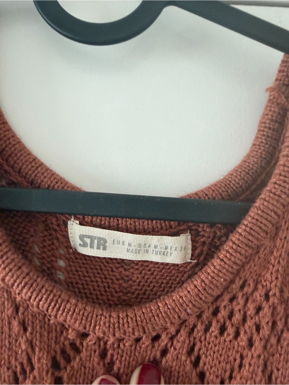 stradivarius Open-Knit Mini Dress in Rust Brown
